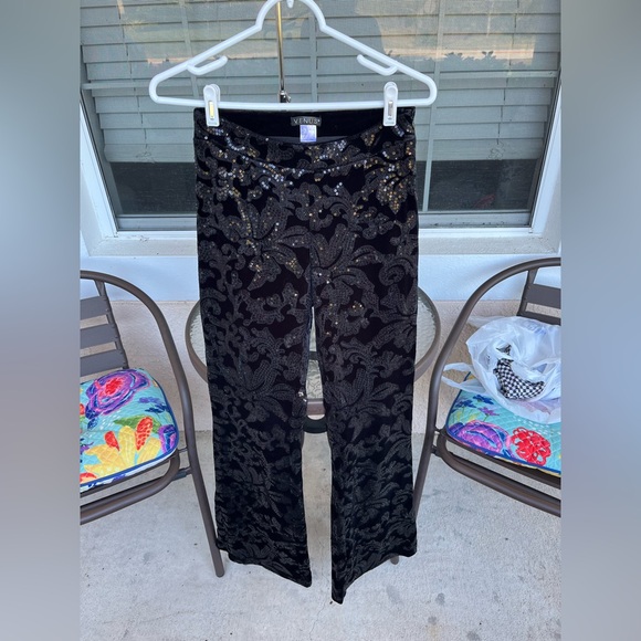 Venus Z221710 Velvet & Sequin Flare Pants - 2 - Picture 1 of 7